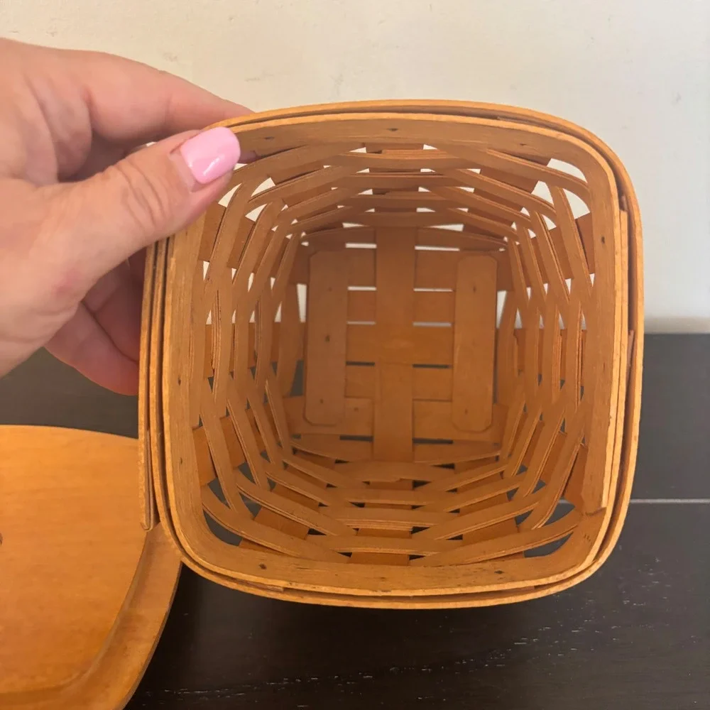 Longaberger | Spoon Basket with Wood Lid and Divider | 1999 Dresden‎ Ohio USA
